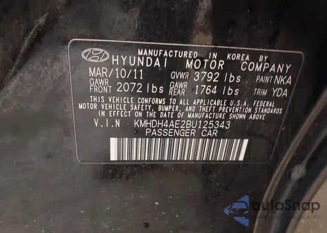 2011 Hyundai Elantra Gls (Ulsan Plant) z USA, uszkodzony, nr VIN KMHDH4AE2BU125343